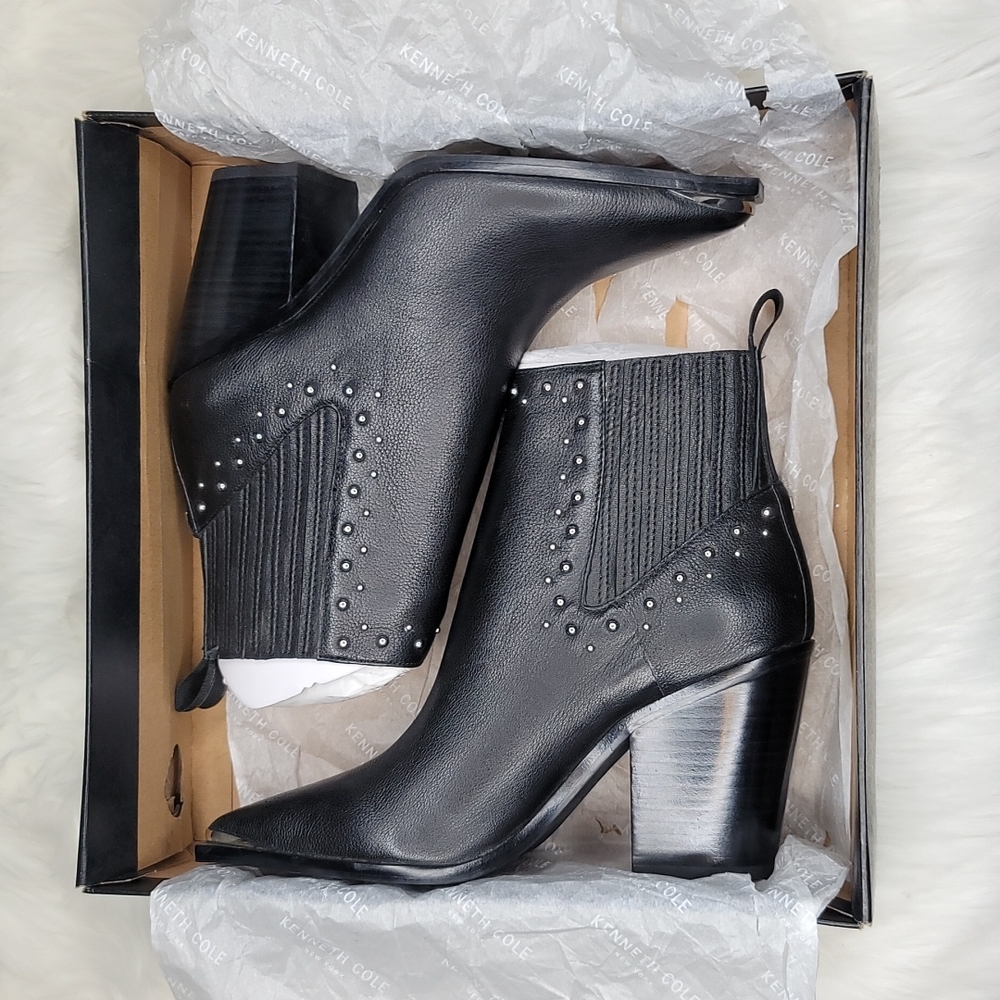 Kenneth Cole New York West Side Bootie Silver Studs RB Black Leather Boots - Picture 6 of 16